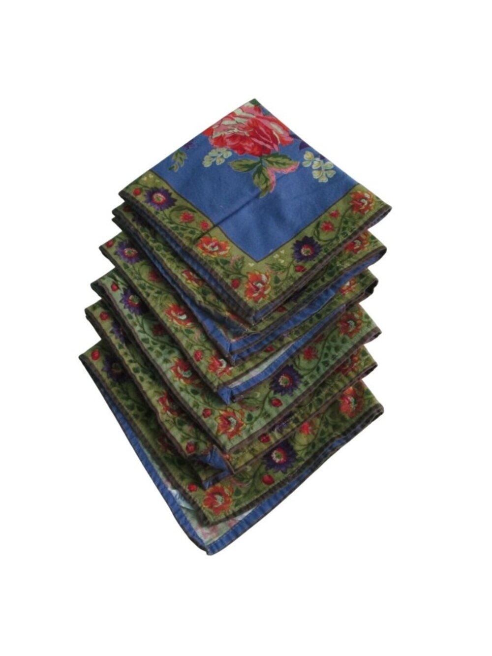 April Cornell Cottage Rose Floral Napkins Set Of 6 Blue Green Vintage Linens - Picture 2 of 12
